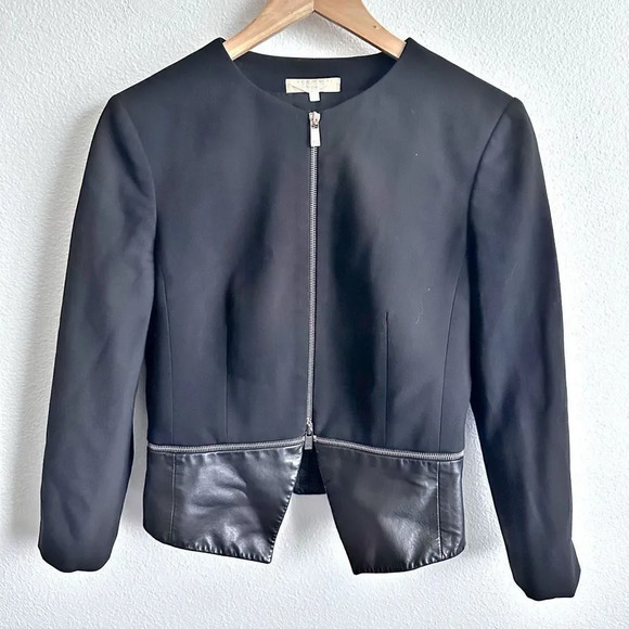 MICHAEL KORS | Italian Black High End Faux Leather Wool Peplum Zipper | Size 8 - Picture 1 of 8